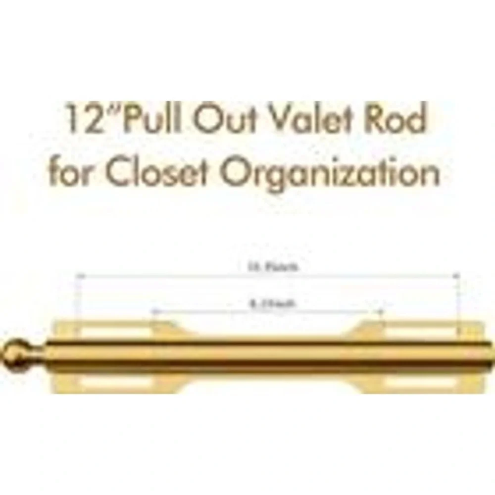 12 Inch Pull Out Valet Rod Closet Organizer Gold Side Mount Metal  30Lb capacity